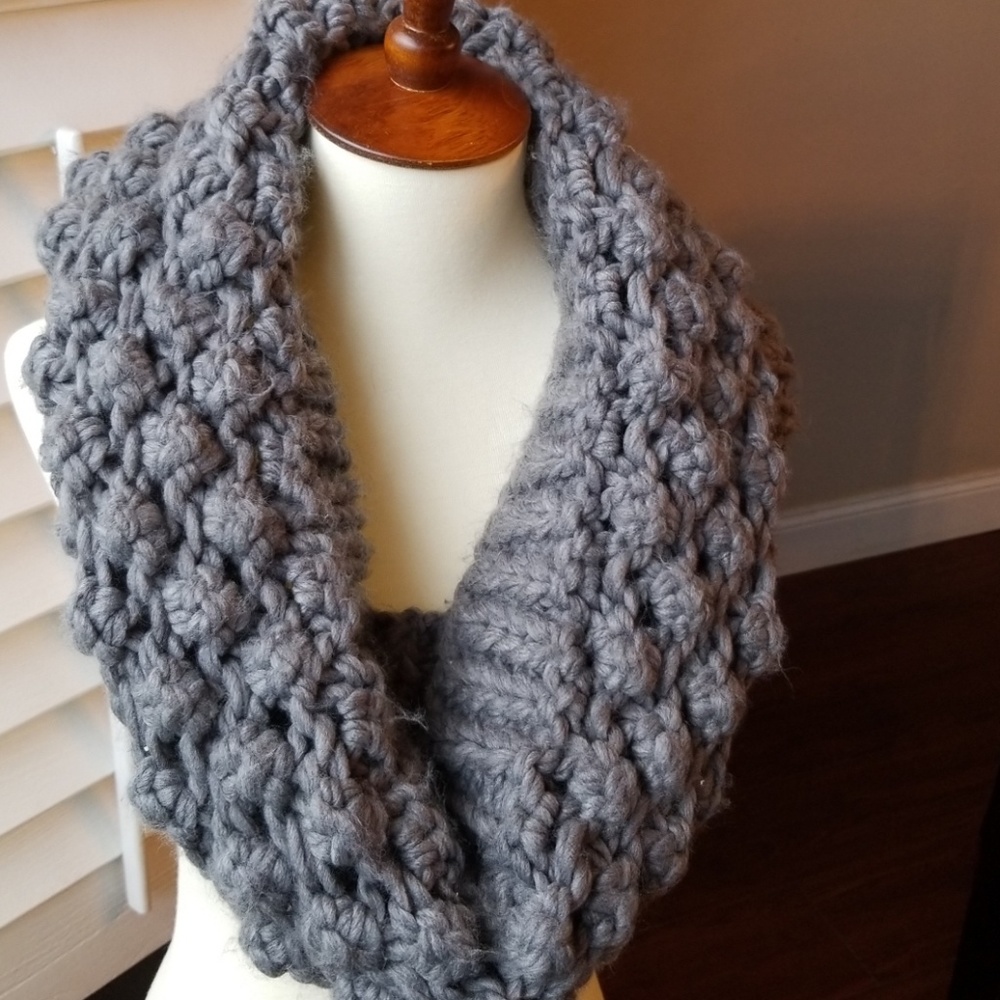 Grey crochet Infinity Scarf